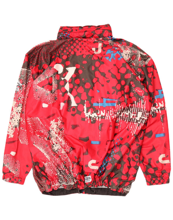 Jaqueta de chuva masculina vintage com capuz gráfico UK 44 2XL vermelho geométrico