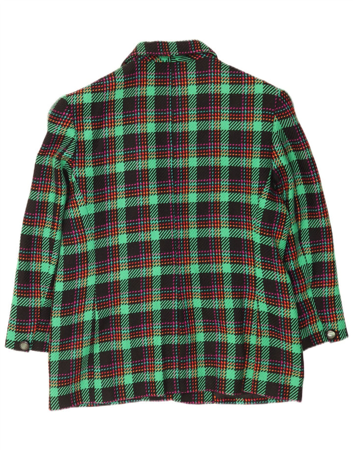 Vintage Damen 2-Knopf-Blazerjacke UK 16 Große grün karierte Wolle