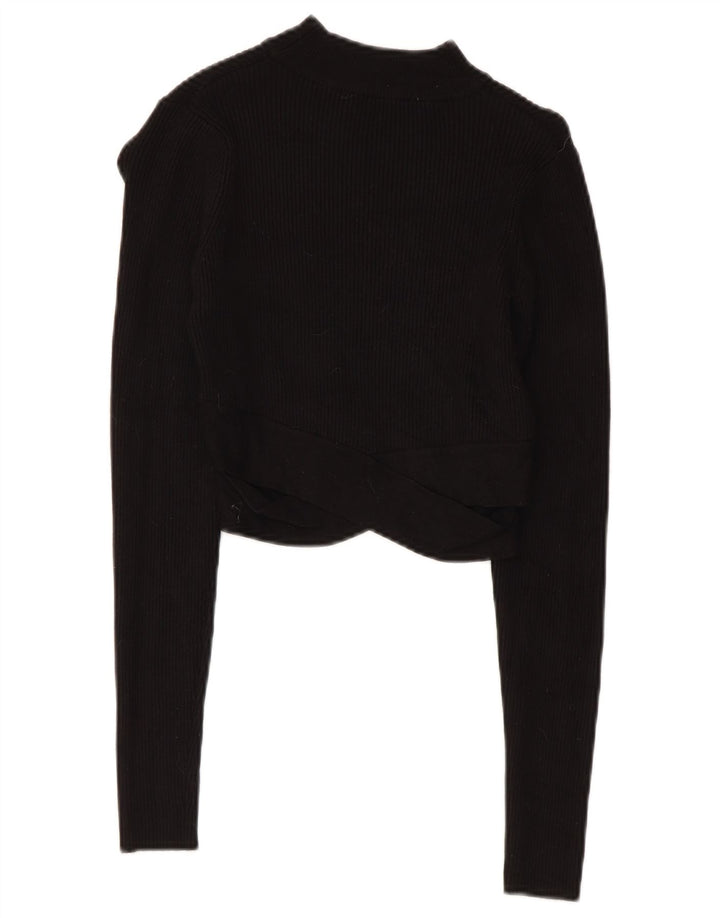 Zara Womens Crop Top Long Sleeve UK 8 Small Black Viscose