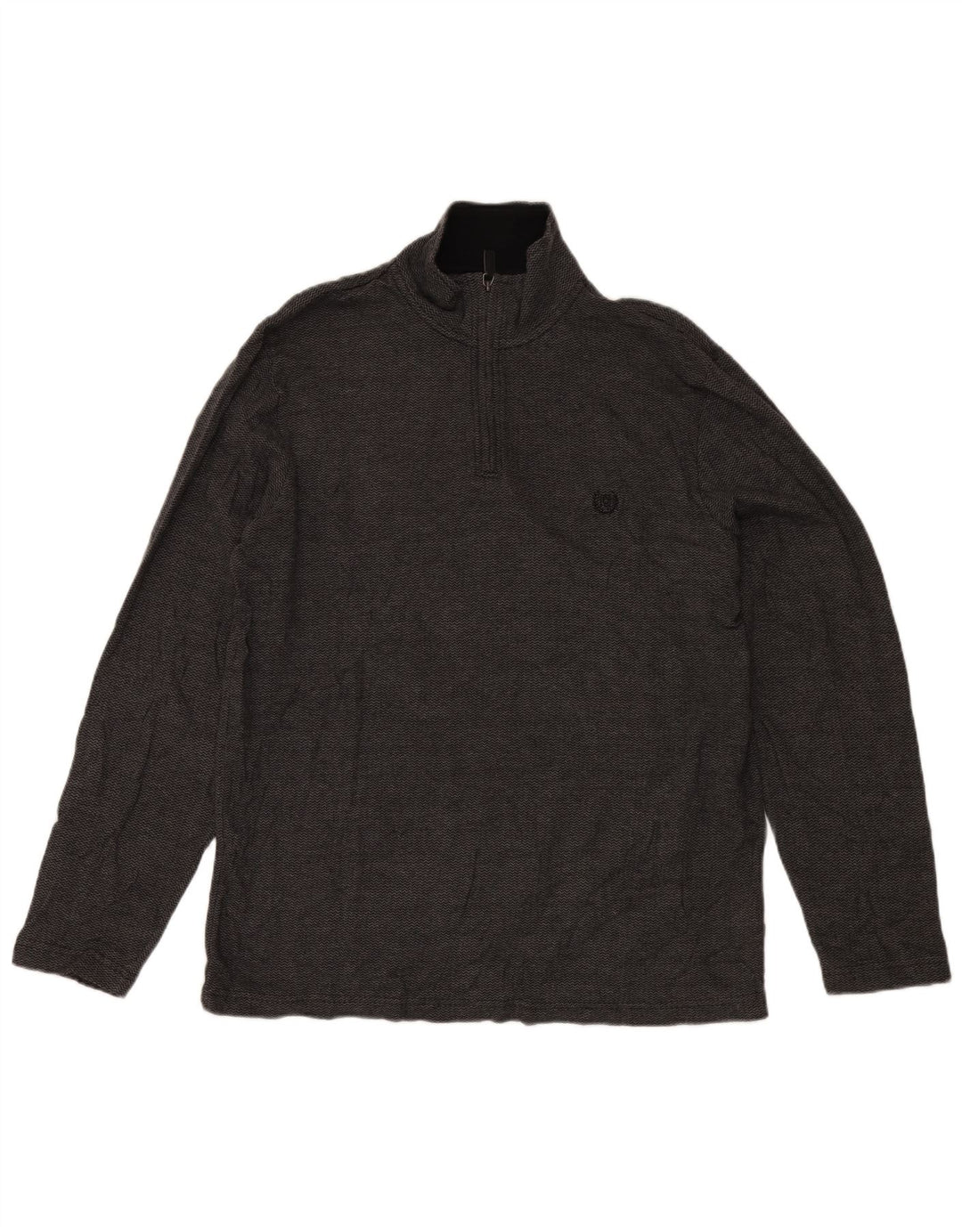 CHAPS Mens Zip Neck Top Long Sleeve Large Grey Chevron Cotton