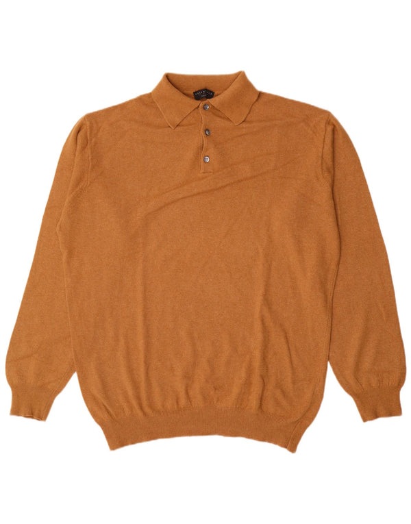 Breuninger Mens Polo Neck Jumper Sweater IT 56 2XL Brown Merino Wool