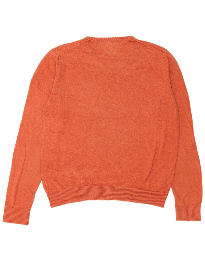 Tommy Hilfiger Mens V-Neck Jumper Sweater Small Orange Cotton
