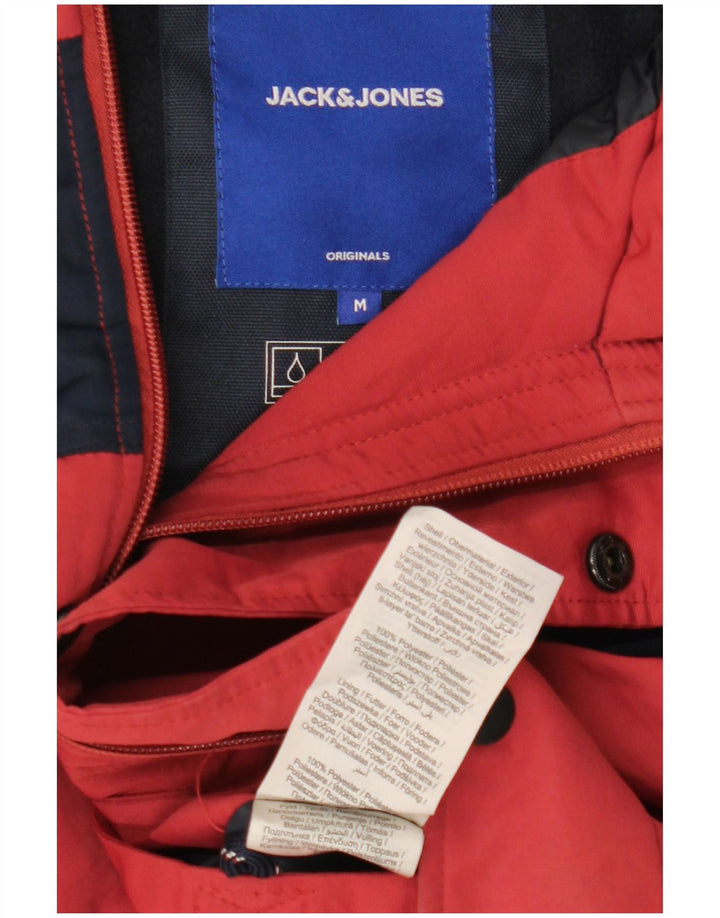 JACK & JONES Mens Hooded Windbreaker Jacket UK 38 Medium Red Colourblock