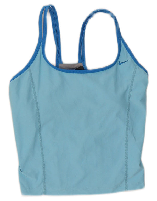 Nike Damen Dri Fit Crop Vest Top US 4/6 Small Blaues Colourblock-Polyester
