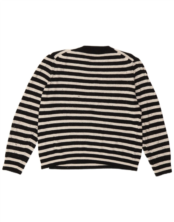 Zara Womens Crew Neck Jumper Sweater UK 14 Medium Black Striped Polyamide