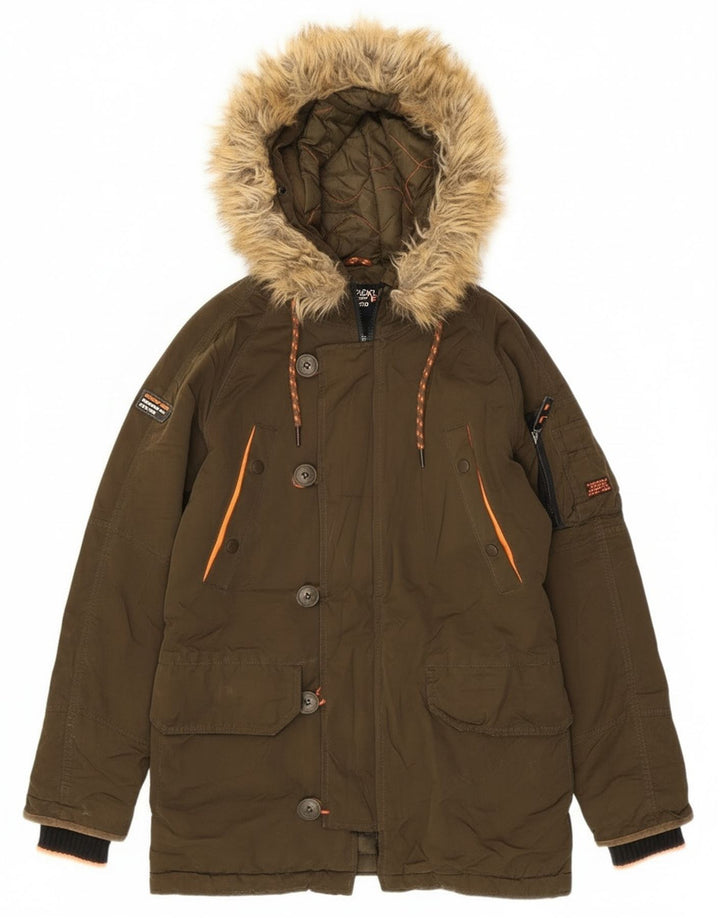 Superdry Womens Oversized Hooded Parka Jacket UK 6 XS Khaki Polyester