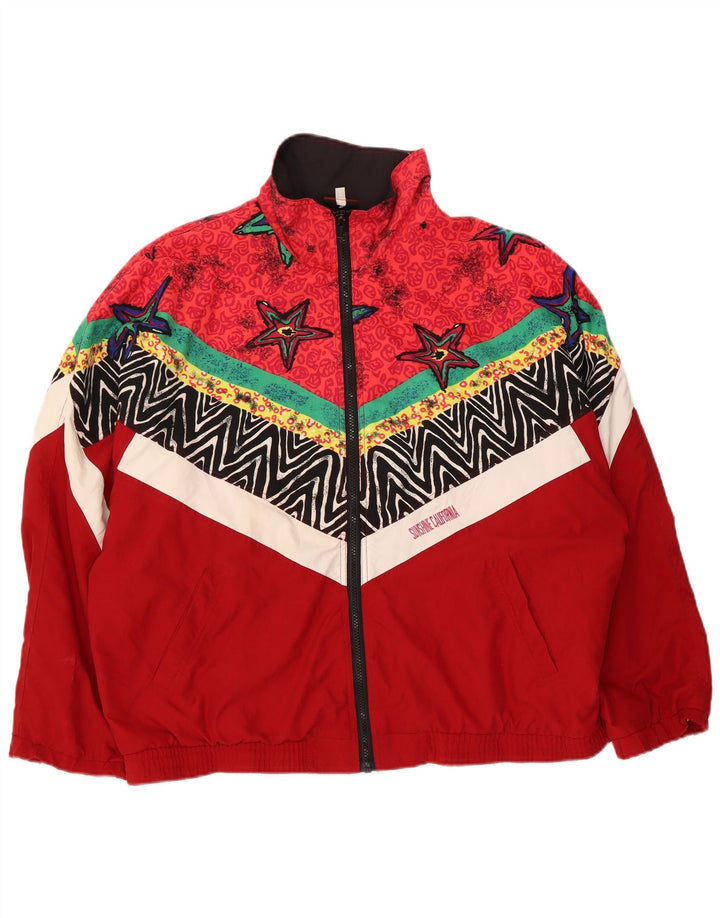 Vintage herre abstrakt mønster træningsdragt topjakke stor rød polyester
