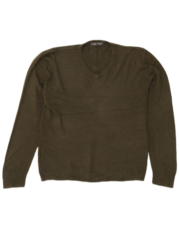 Marks & Spencer Mens V-Neck Jumper Sweater Large Khaki Acrylic