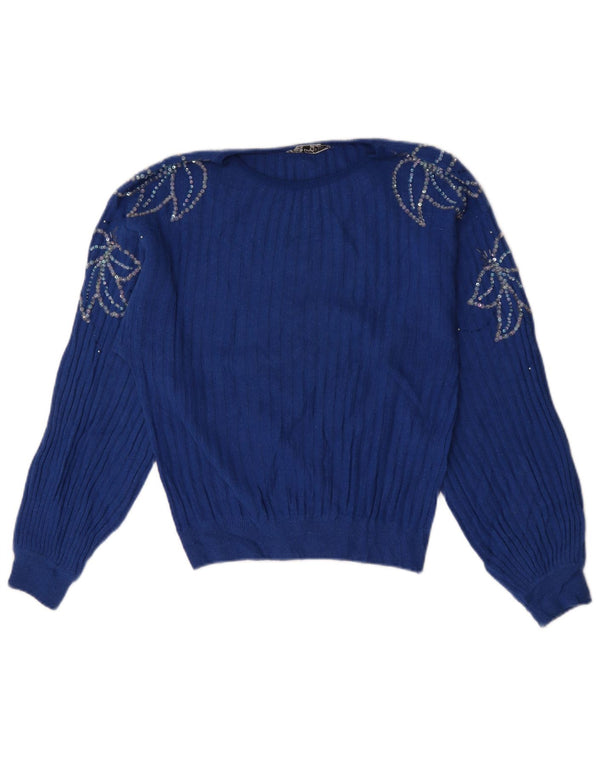 Confezioni Di Lusso Dame Boat Neck Jumper Sweater UK 14 Medium Blue