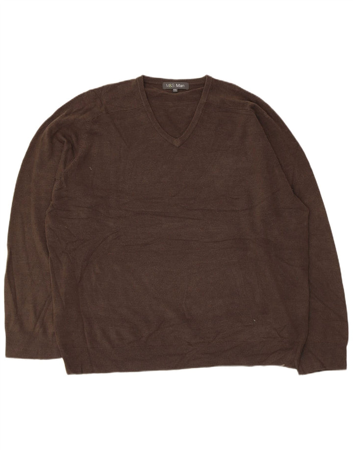Marks & Spencer Herren-Pullover mit V-Ausschnitt, 2XL, graues Acryl