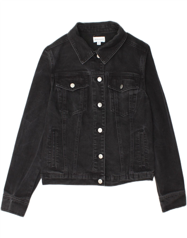 Warehouse Womens Crop Denim Jacket UK 12 Medium Black Cotton