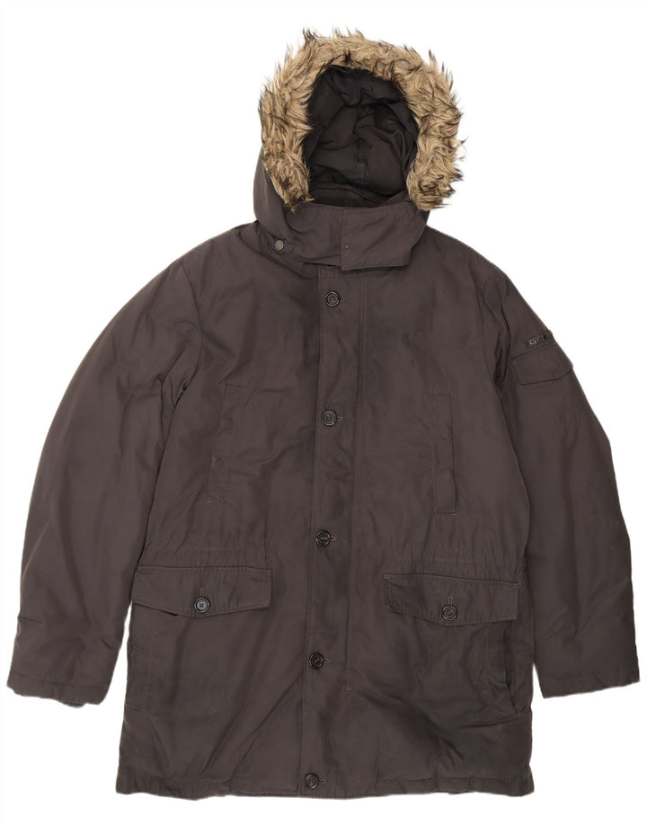 GEOX Mens Hooded Parka Jacket UK 44 2XL Grey Polyester