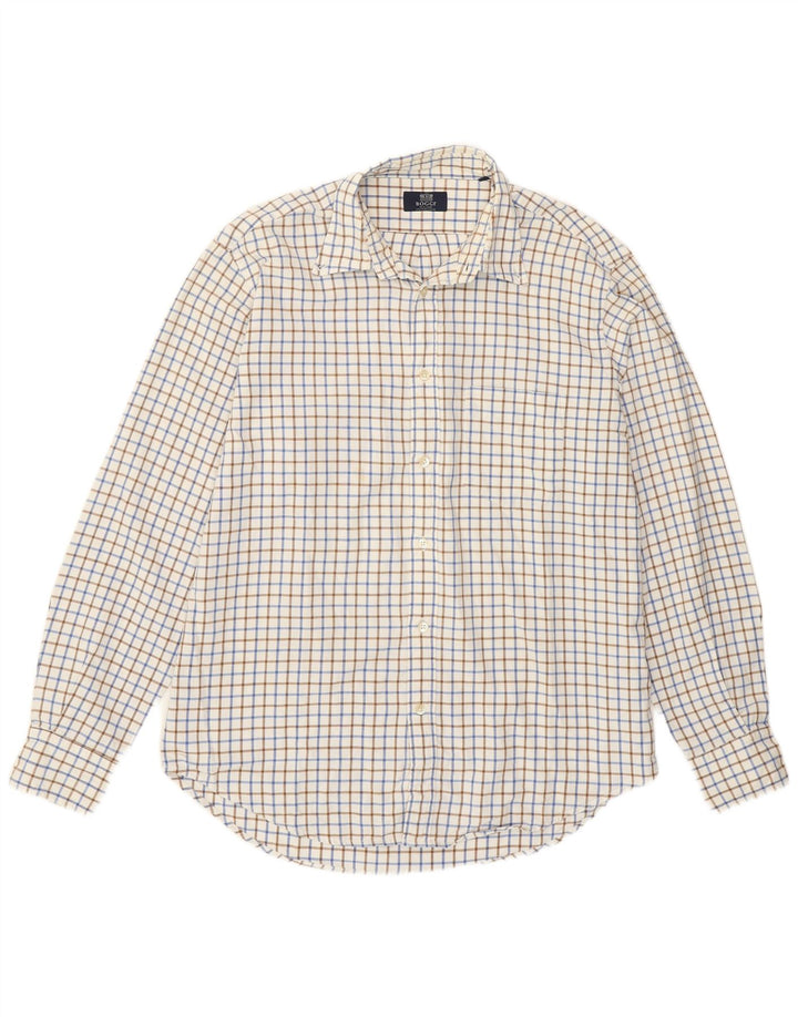 Boggi Mens Milano Shirt Large White Check Cotton