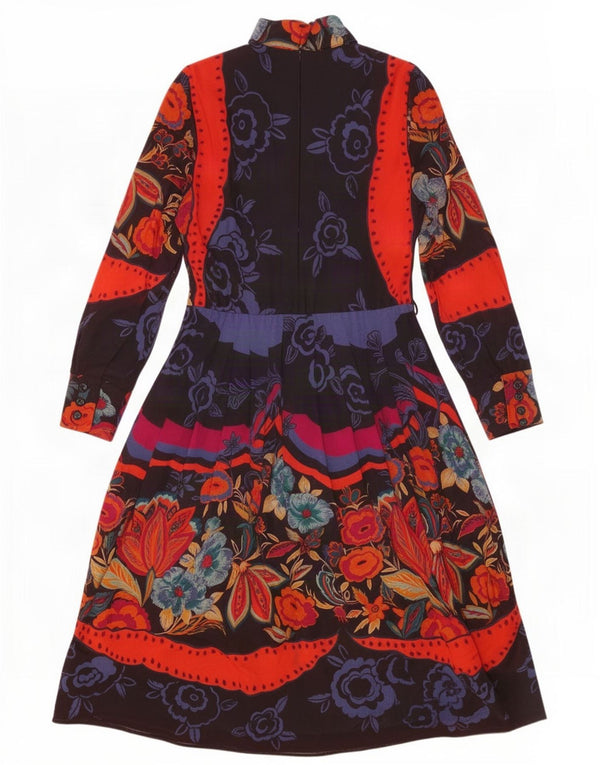 Rochie maxi vintage cu mânecă lungă pentru femei UK 16 mare, negru, acetat floral
