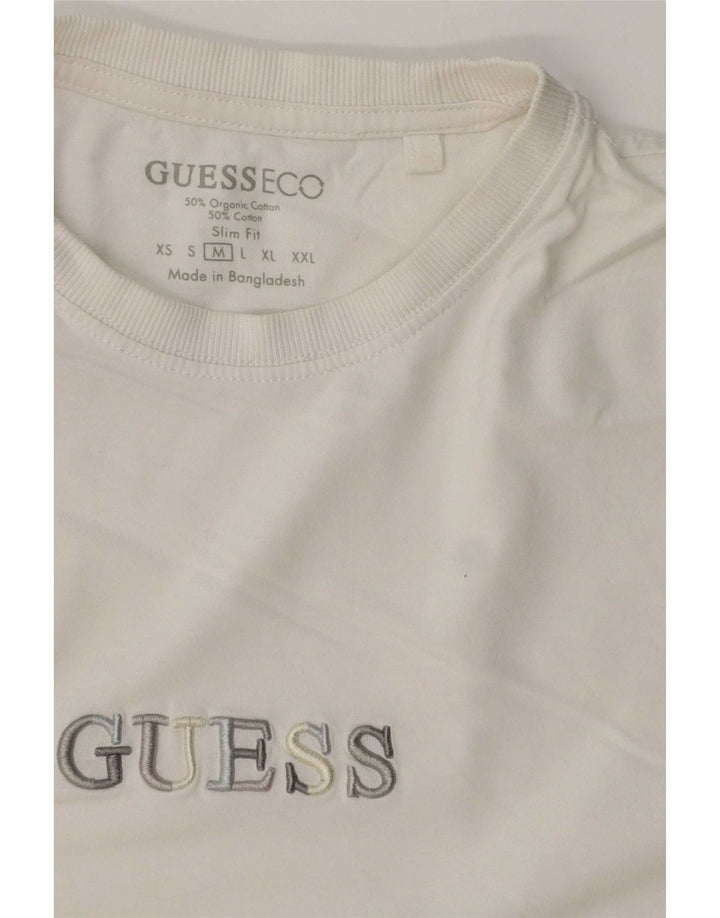 Guess Mens Slim Fit Graphic T-Shirt Top Medium White Cotton