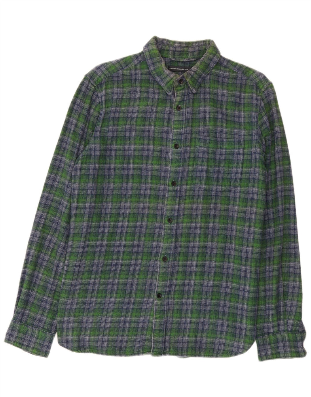 French Connection Mens Flannel Shirt Medium Green Check Cotton