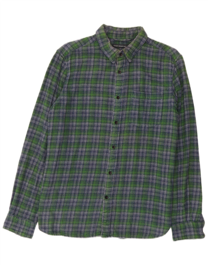 French Connection Mens Flannel Shirt Medium Green Check Cotton