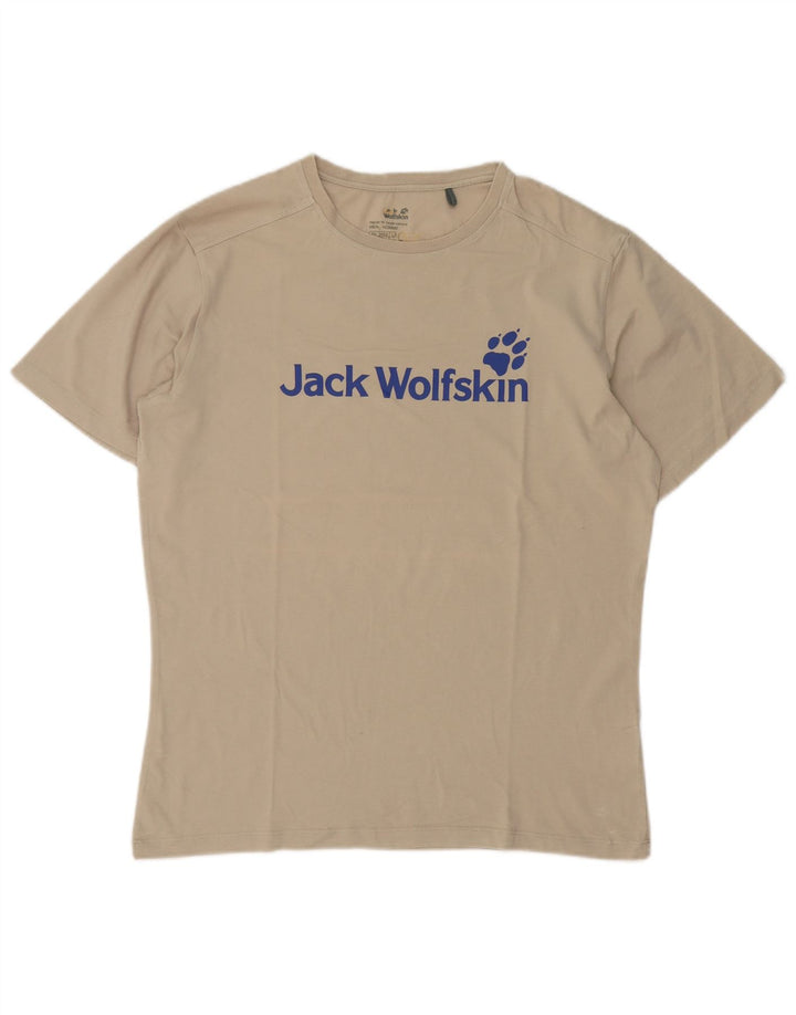 Jack Wolfskin Herren Grafik-T-Shirt-Oberteil aus Baumwolle in Mittelbeige