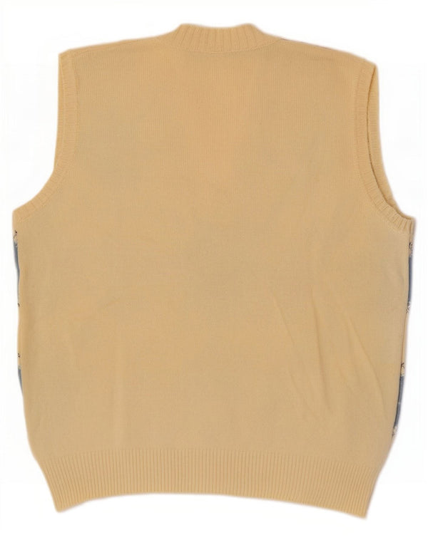 Vintage Damen Weste Tank Top UK 14 Groß Gelb Argyle/Diamant