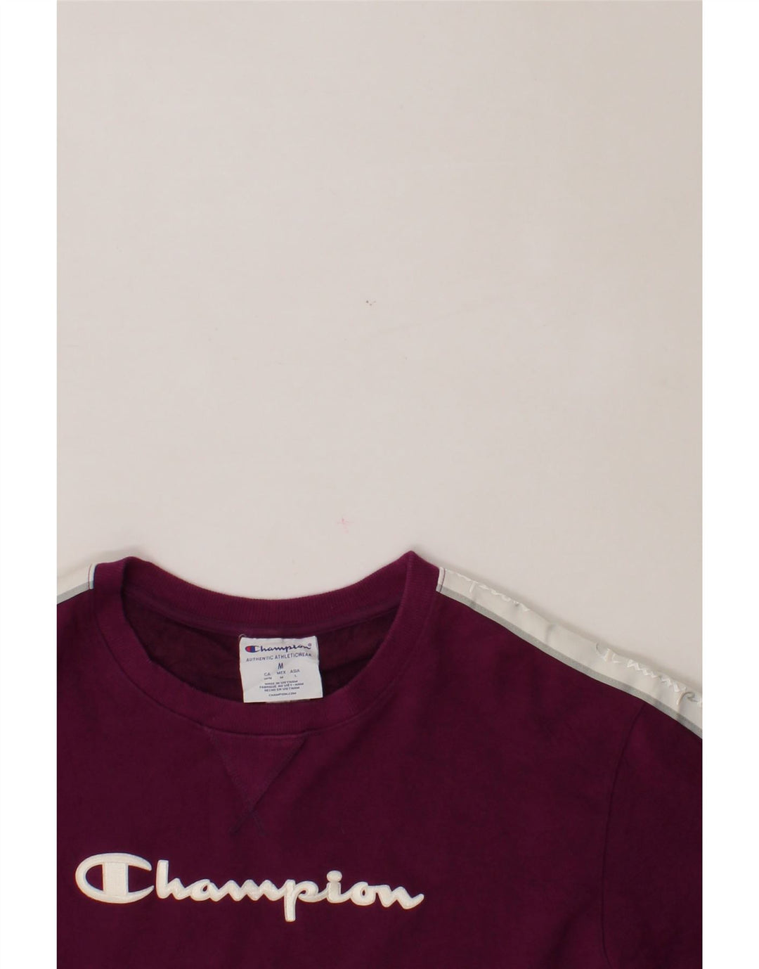 CHAMPION Womens Graphic Crop Sweatshirt Jumper UK 14 Medium Purple Cotton Vintage Champion and Second-Hand Champion from Messina Hembry 
