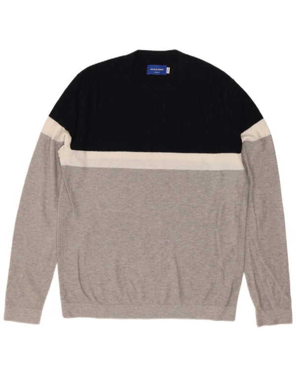 Jack & Jones Pull Col Rond Homme Gris Moyen Colorblock Coton