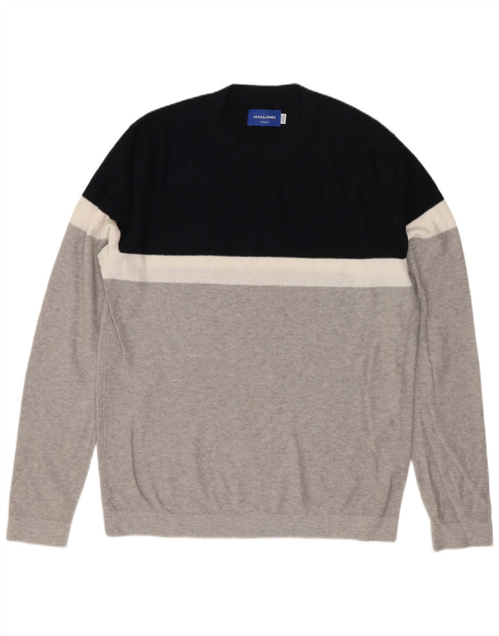 Jack & Jones Herre sweater med rund hals, mellemgrå Colourblock Bomuld