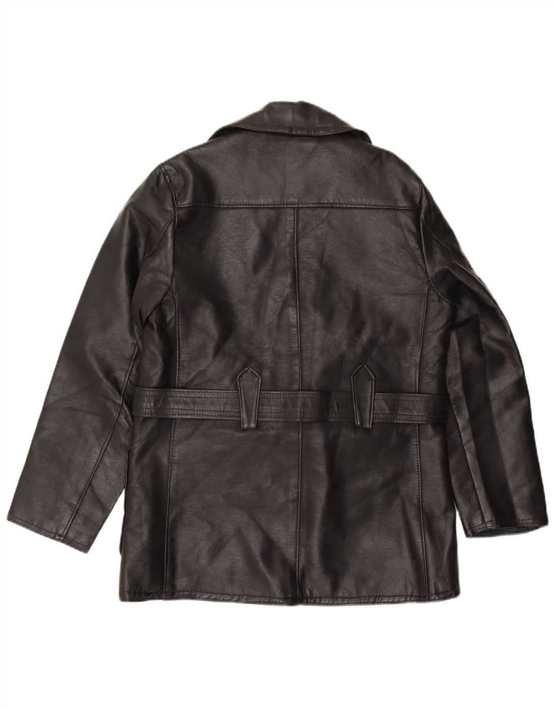 Vintage Mens Double Breasted Leather Jacket UK 36 Small Black Leather
