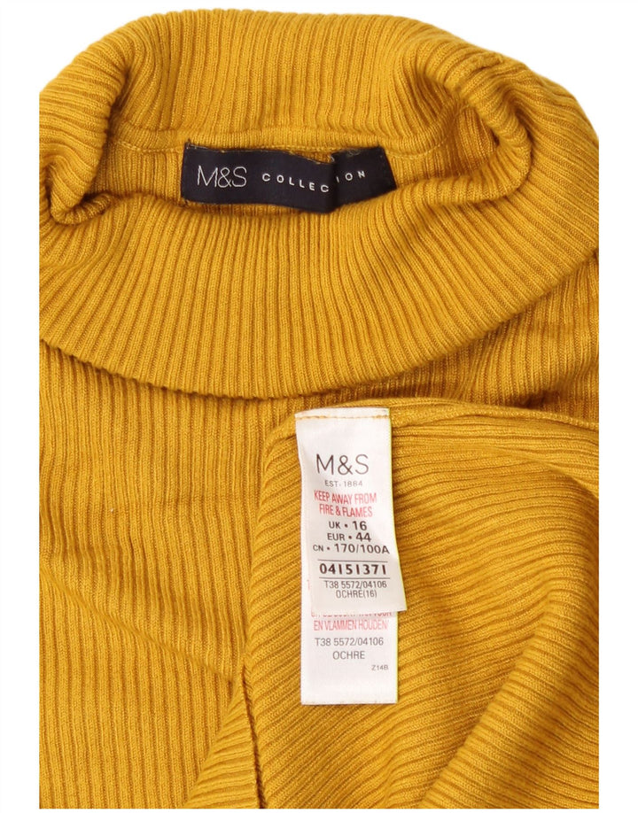 Marks & Spencer Womens Roll Neck Jumper Sweater UK 16 Large  Yellow Viscose