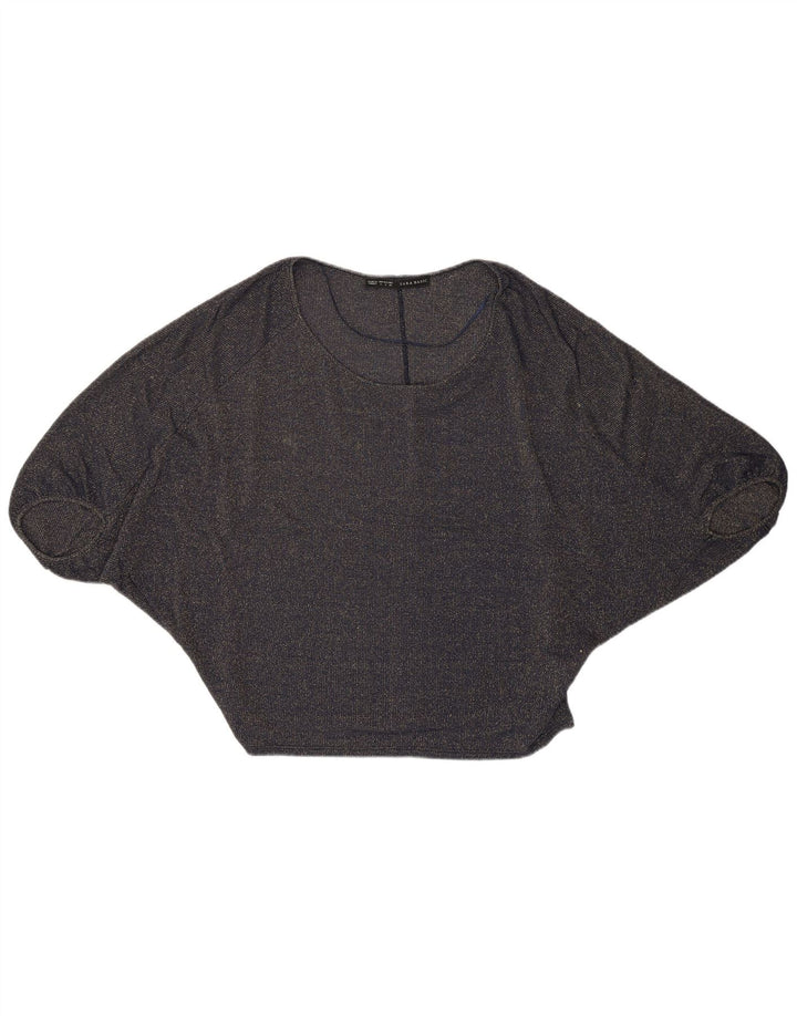 Zara Womens Batwing Crop Top UK 10 Small Navy Blue Cupro Modern
