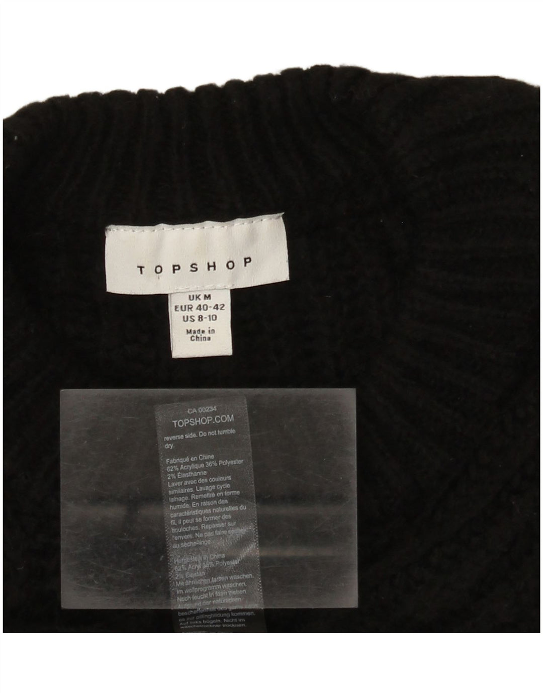 Topshop Womens Crop Oversized Crew Neck Jumper Sweater UK 14 Medium Black