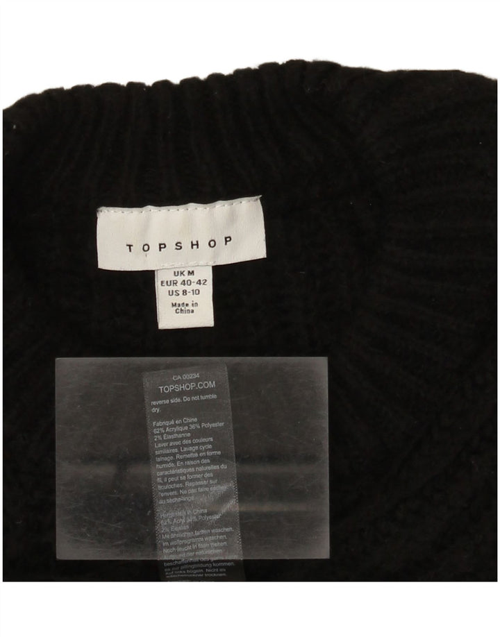 Topshop Womens Crop Oversized Crew Neck Jumper Sweater UK 14 Medium Black
