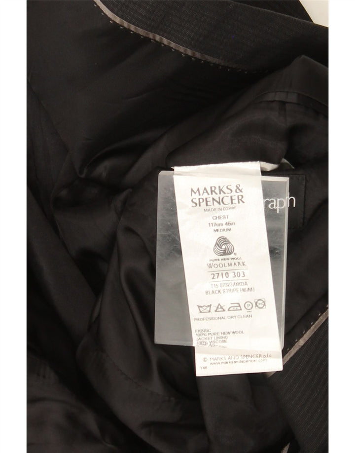 MARKS & SPENCER Męska marynarka zapinana na 2 guziki UK 38 Średni czarny w prążki