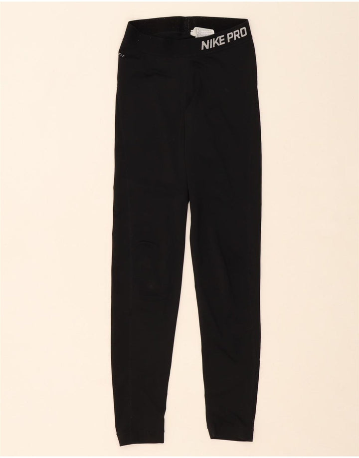 NIKE Womens Dri Fit Graphic Leggings UK 8 Small  Black Polyester Vintage Nike and Second-Hand Nike from Messina Hembry 