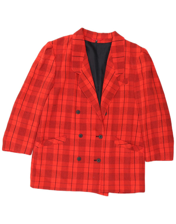 Vintage Womens Double Breasted Blazer Jacket EU 44 XL Red Check Viscose