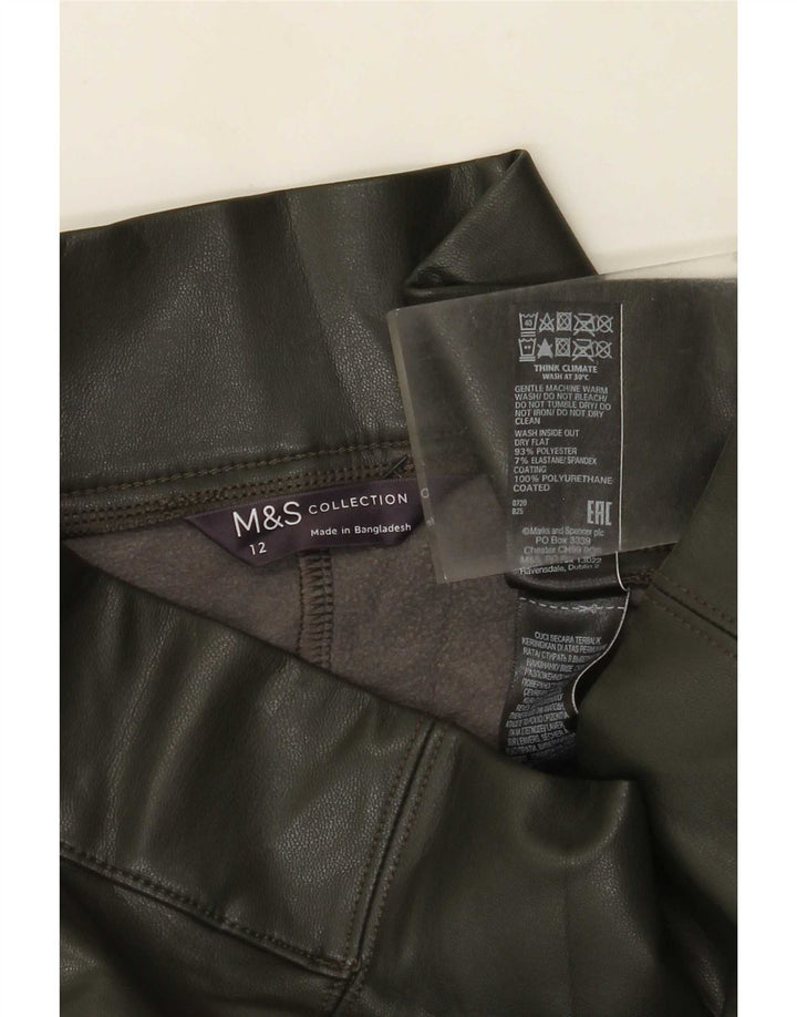 Marks & Spencer Damskie legginsy ze sztucznej skóry UK 12, średni, khaki, poliester