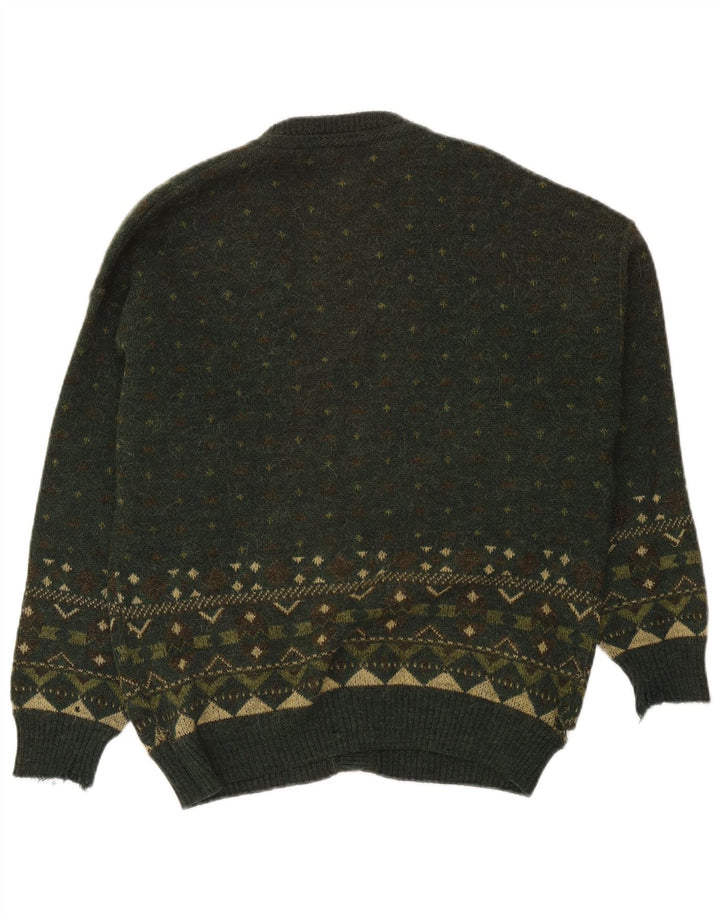Vintage herre cardigan sweater Large Green Fair Isle