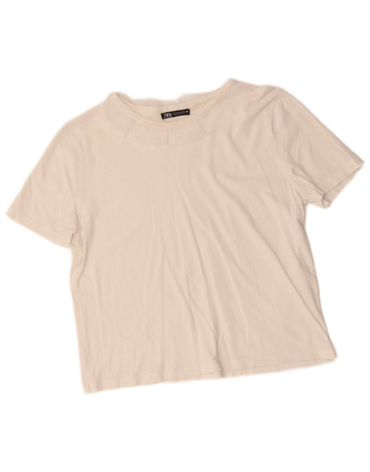Zara Womens Crop T-Shirt Top UK 12 Medium White
