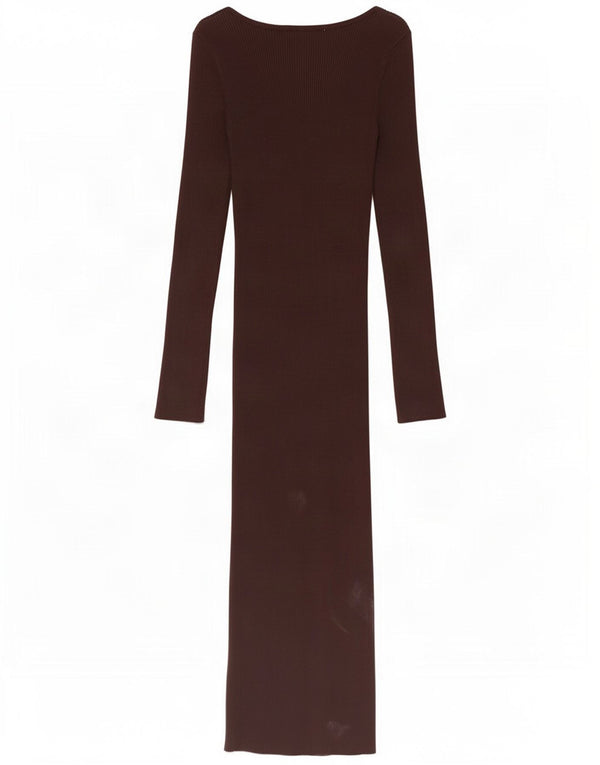 Zara Damen Langarm-Bodycon-Kleid UK 8 Small Braune Viskose