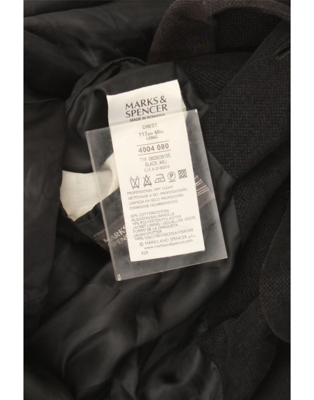 Marks & Spencer Mens 3 Button Blazer Jacket UK 46 XL Black Cotton