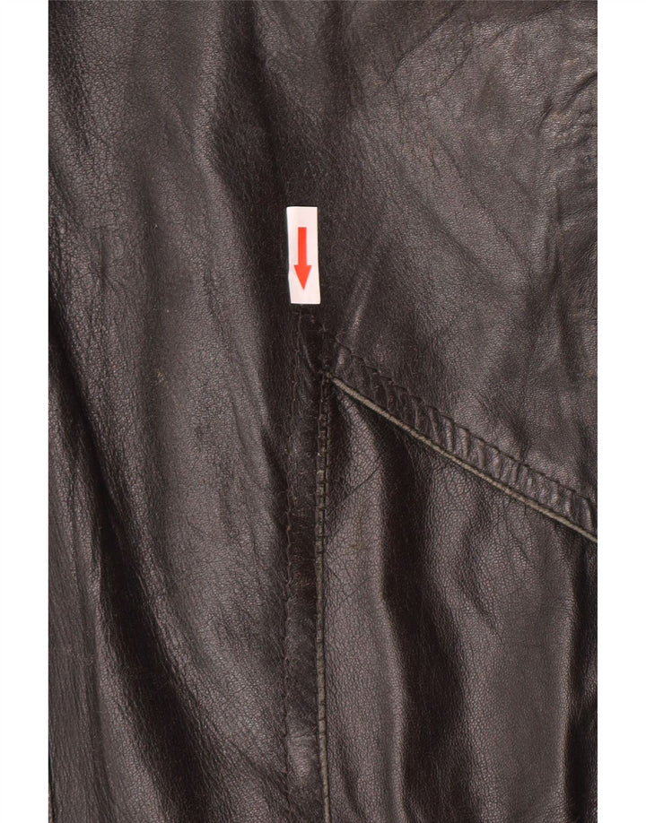 Vintage Mens Double Breasted Leather Jacket UK 34 XS Black Retro