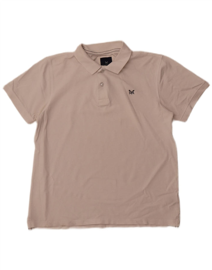 CREW CLOTHING Mens Polo Shirt Large White Cotton