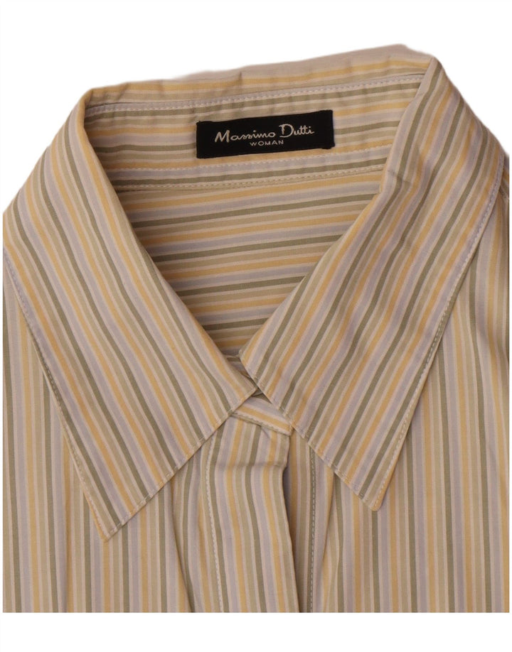 Massimo Dutti Womens Shirt UK 14 Medium Beige Striped Silk