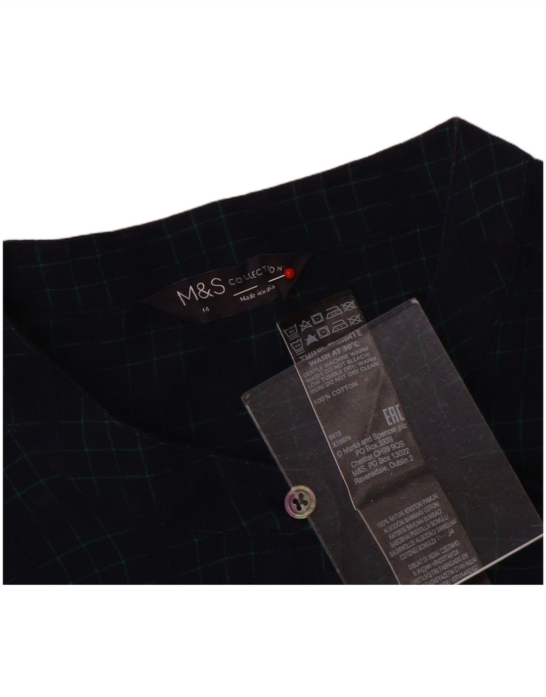 Marks & Spencer Womens Shirt UK 14 Large  Navy Blue Check Cotton