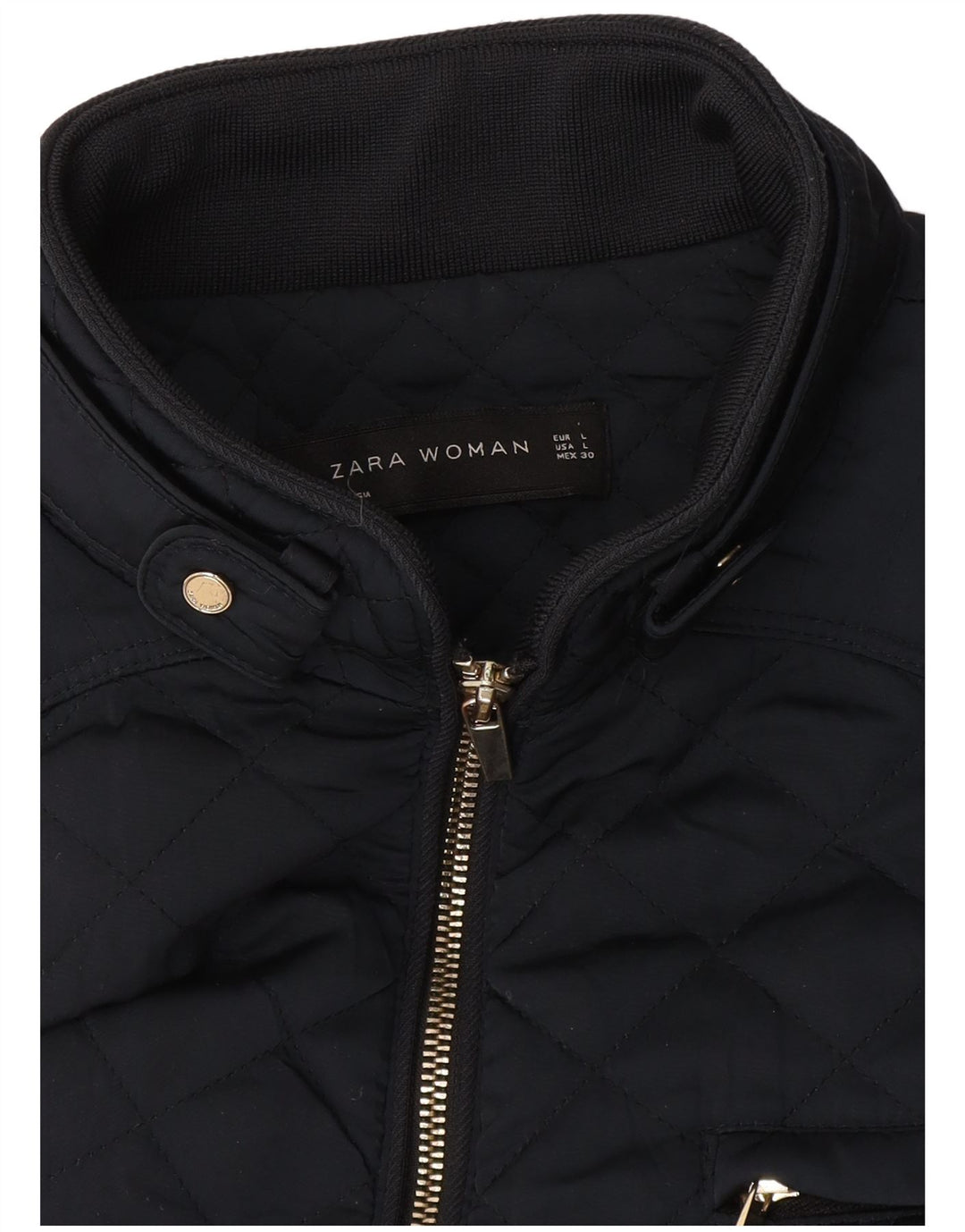Zara Womens Quilted Jacket UK 14 Large Navy Blue