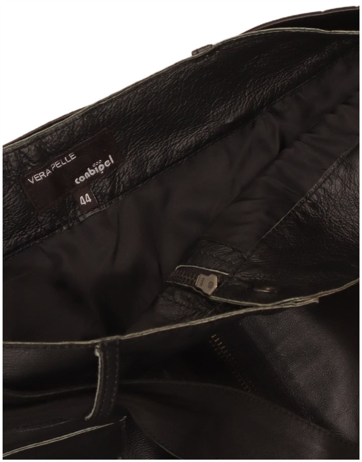 Conbipel Womens Mini Leather Skirt IT 44 Medium W34  Black Leather
