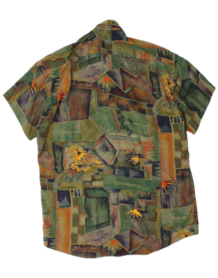 Coldor Mens Short Sleeve Shirt Size 39/40 Medium Green Geometric Viscose