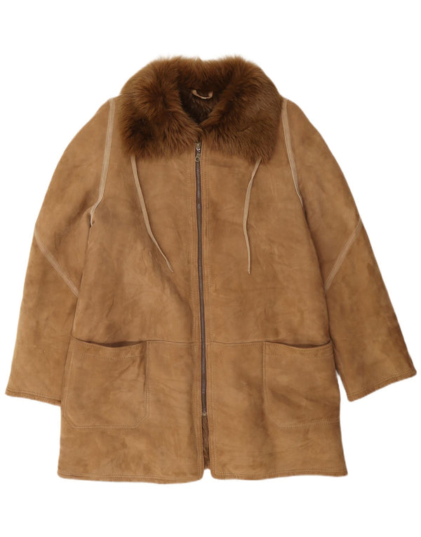 Jaqueta feminina vintage de shearling IT 48 XL marrom