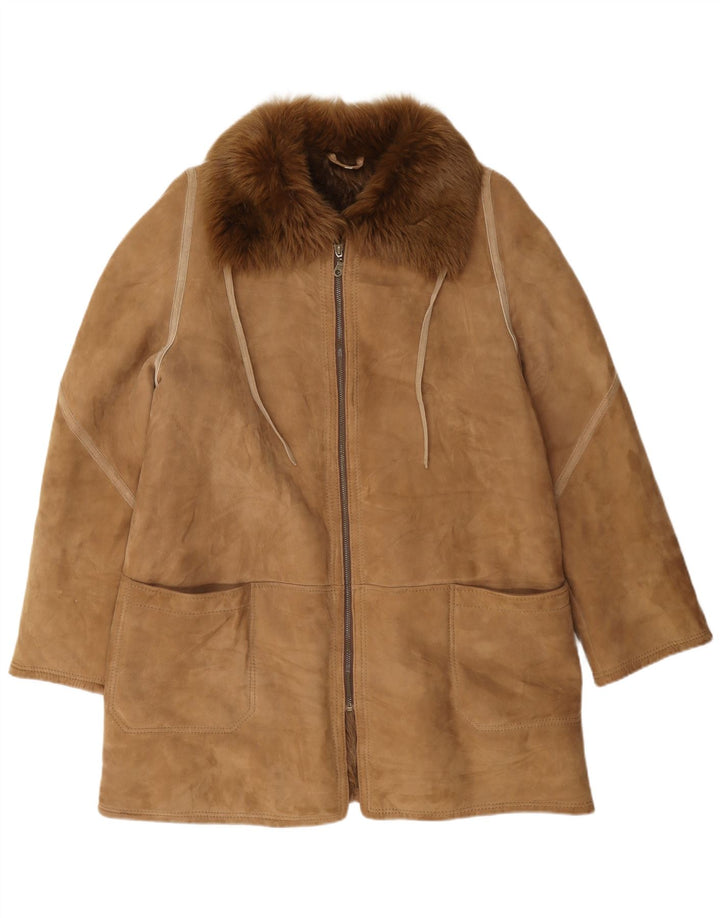 Jaqueta feminina vintage de shearling IT 48 XL marrom