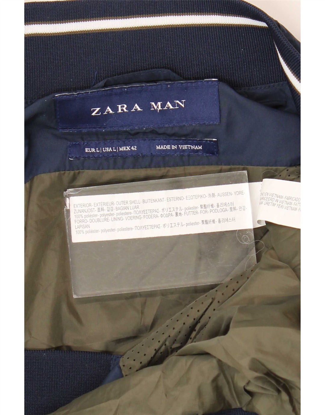 Zara Mens Bomber Jacket UK 40 Grande Poliéster Azul Marinho