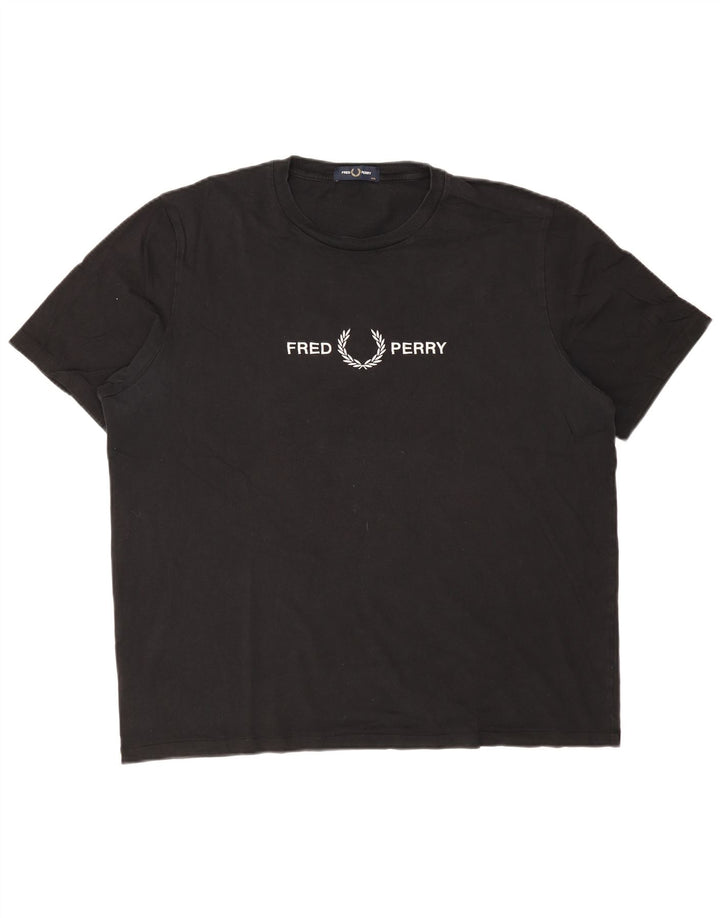 FRED PERRY Mens Graphic T-Shirt Top 2XL Black Cotton